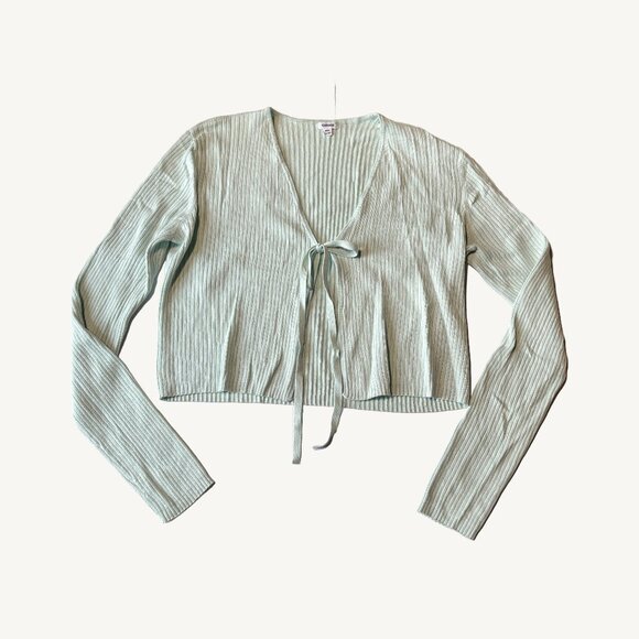 Garage Sweaters - Garage Light Blue Ribbed Knit Front Tie Cardigan Size Medium